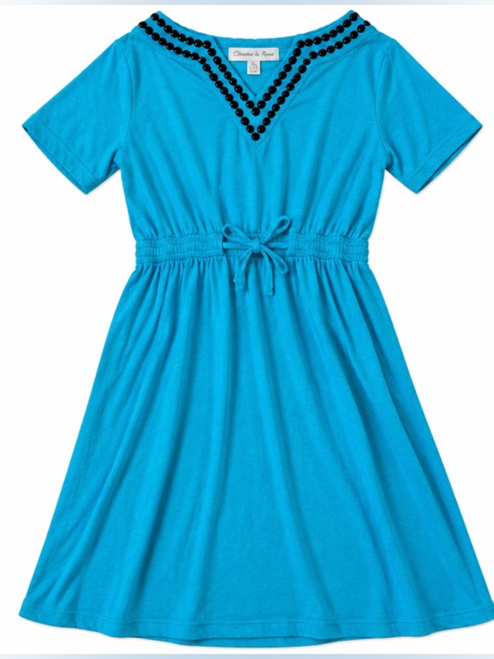 Boden Turquoise Midi Dress with Black Bead Trim